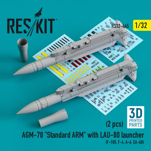 RESKIT RS32-0445 AGM-78 « ARMEMENT STANDARD » AVEC LANCEUR LAU-80 (2 PIÈCES) (F-105, F-4, A-6, EA-6B) (IMPRIMÉ EN 3D) 1/32