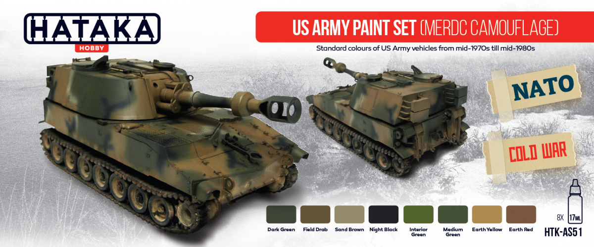 Kit de peinture Hataka Hobby HTK-AS51 Armée américaine (camouflage MERDC) (8 x 17 ml) 
