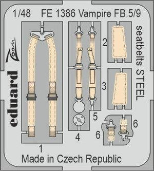Ceintures de sécurité Eduard FE1386 Vampire FB.5/9 en acier Airfix 1/48