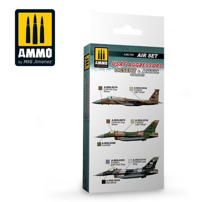 AMMO of Mig Jimenez 7234 USAF AGGRESSORS DESERT &amp;amp; ARTIC COLORS SET 6x17ml – immagine 2