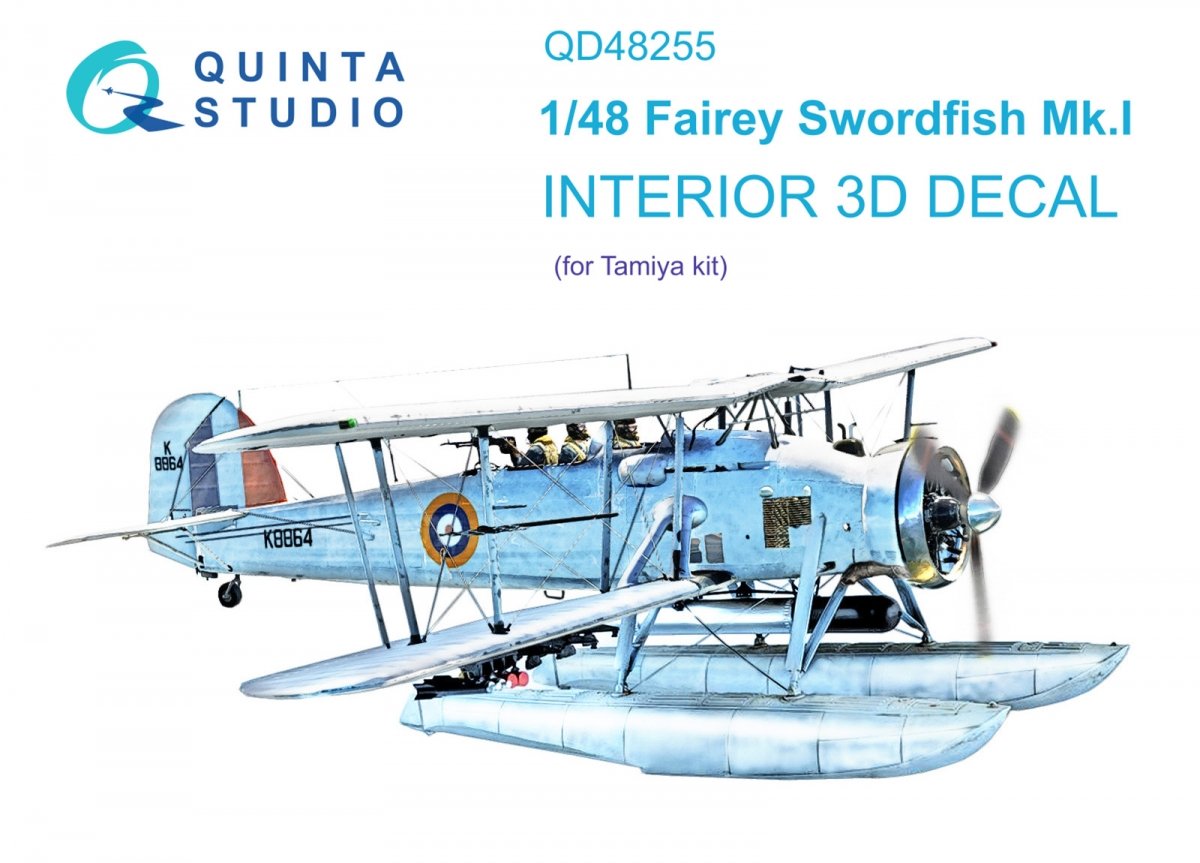 Quinta Studio QD48255 Swordfish Mk.I 3D-Printed &amp;amp; coloured Interior on decal paper ( Tamiya ) 1/48
