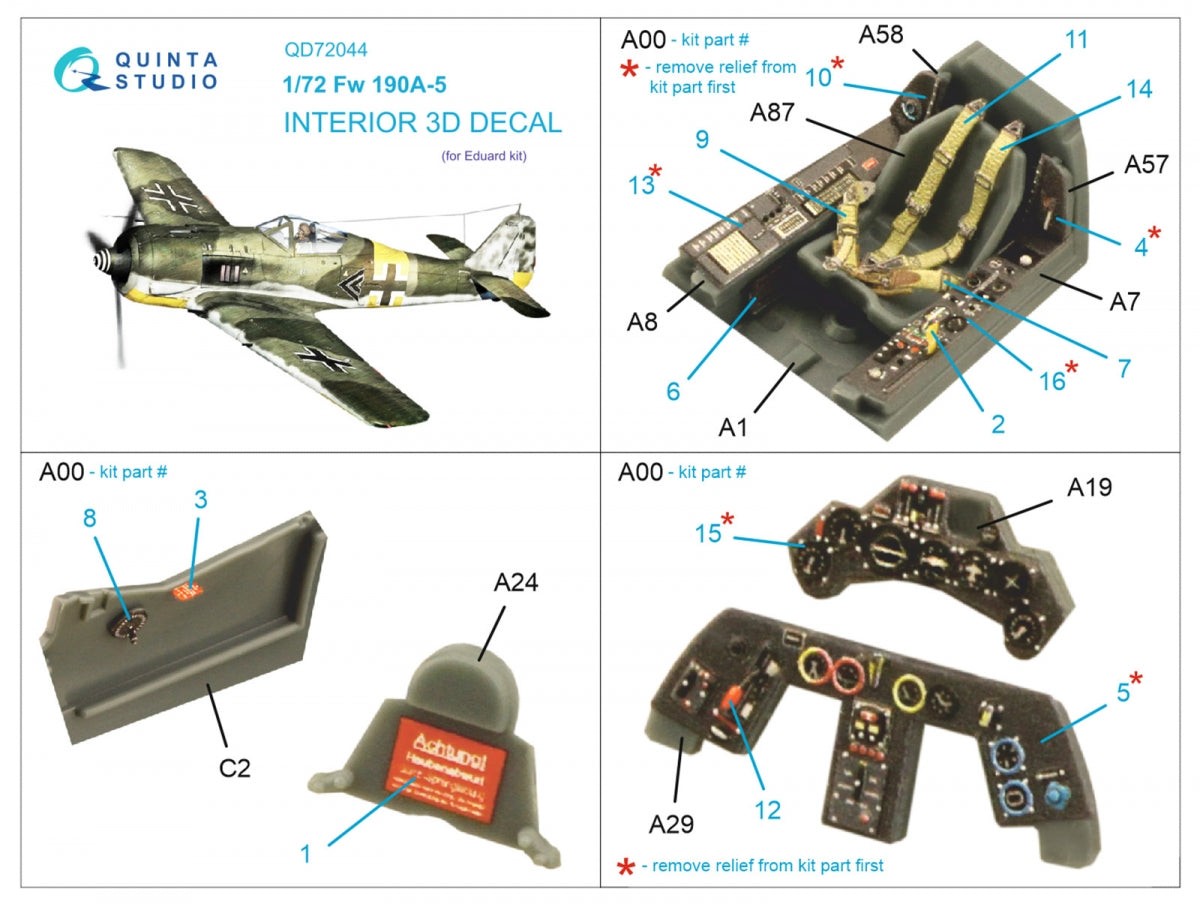 Quinta Studio QD72044 Fw 190A-5 3D-Printed &amp;amp; coloured Interior on decal paper (Eduard) 1/72 – zdjęcie 12
