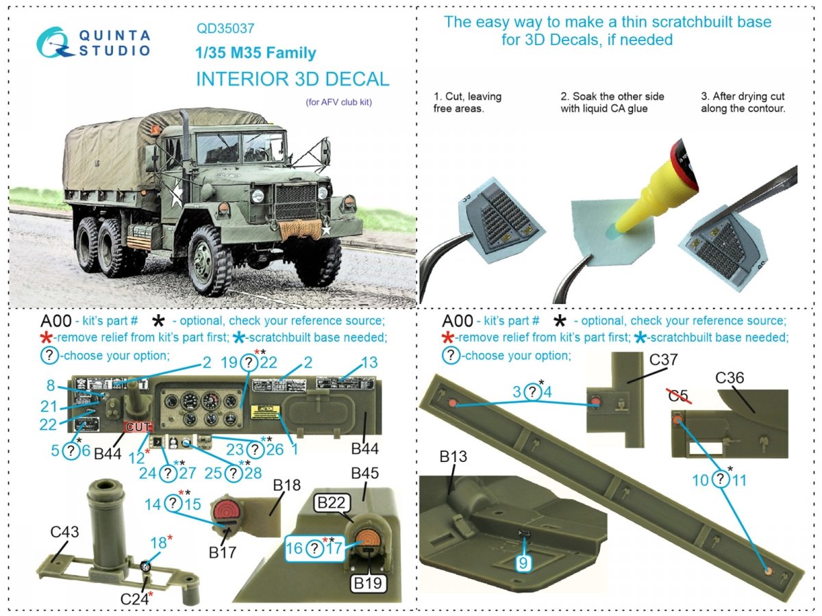 Quinta Studio QD35037 M35 Family 3D-Printed &amp;amp; coloured Interior on decal paper (AFV club) 1/35 – immagine 6