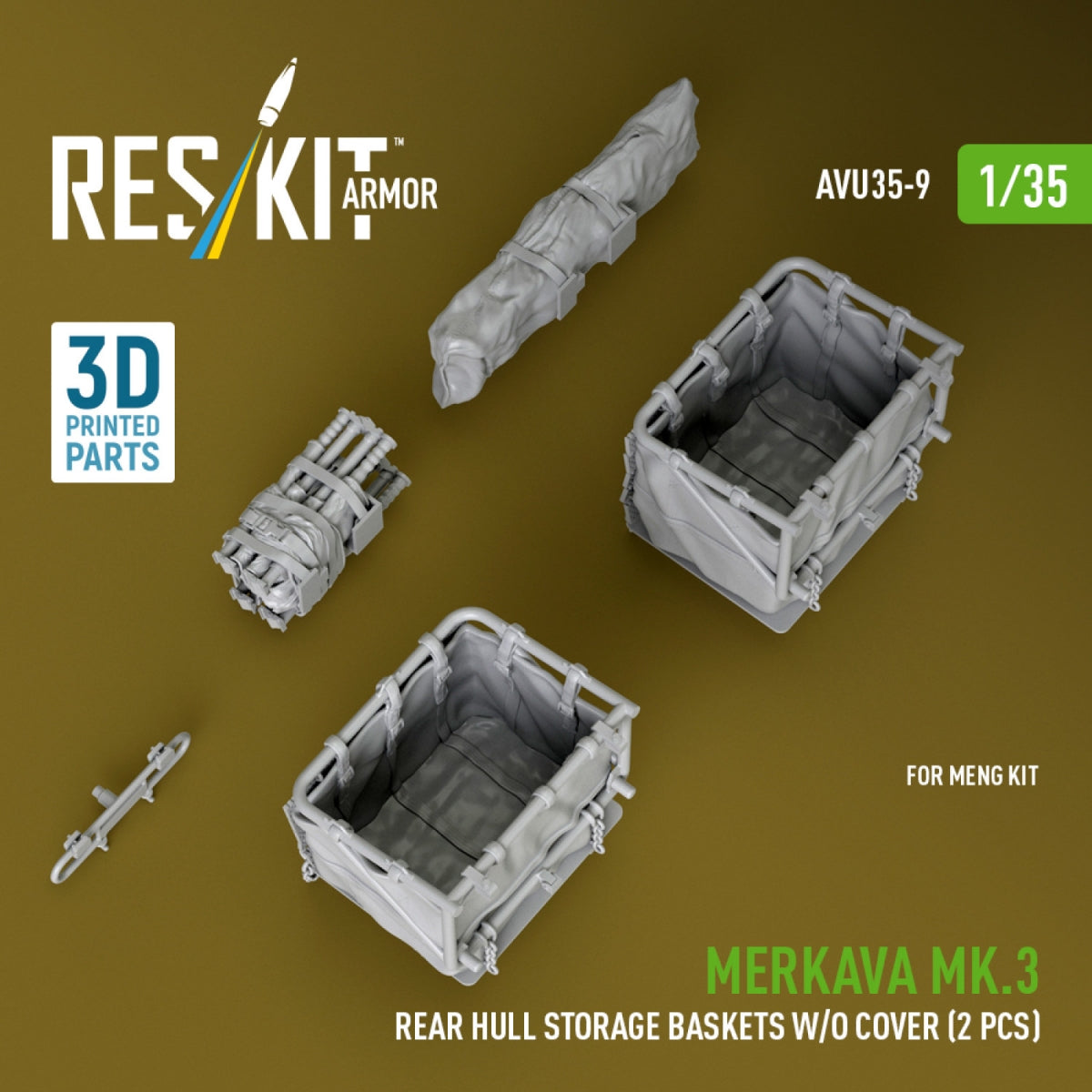 RESKIT AVU35-0009 Merkava Mk.3 rear hull storage baskets w/o cover (2 pcs) for Meng kit (3D Printed) 1/35