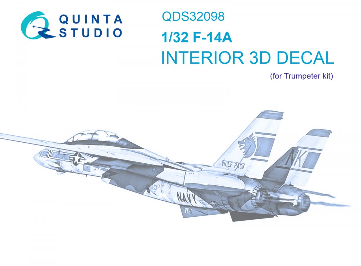 Quinta Studio QDS-32098 F-14A 3D-Printed &amp;amp; coloured Interior on decal paper ( Trumpeter ) (Small version) 1/32