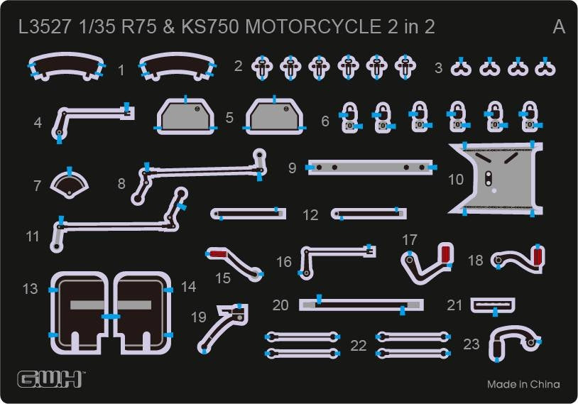 Great Wall Hobby L3527 Motos allemandes de la Seconde Guerre mondiale R75 et KS750 2 en 2 1/35 – image 3