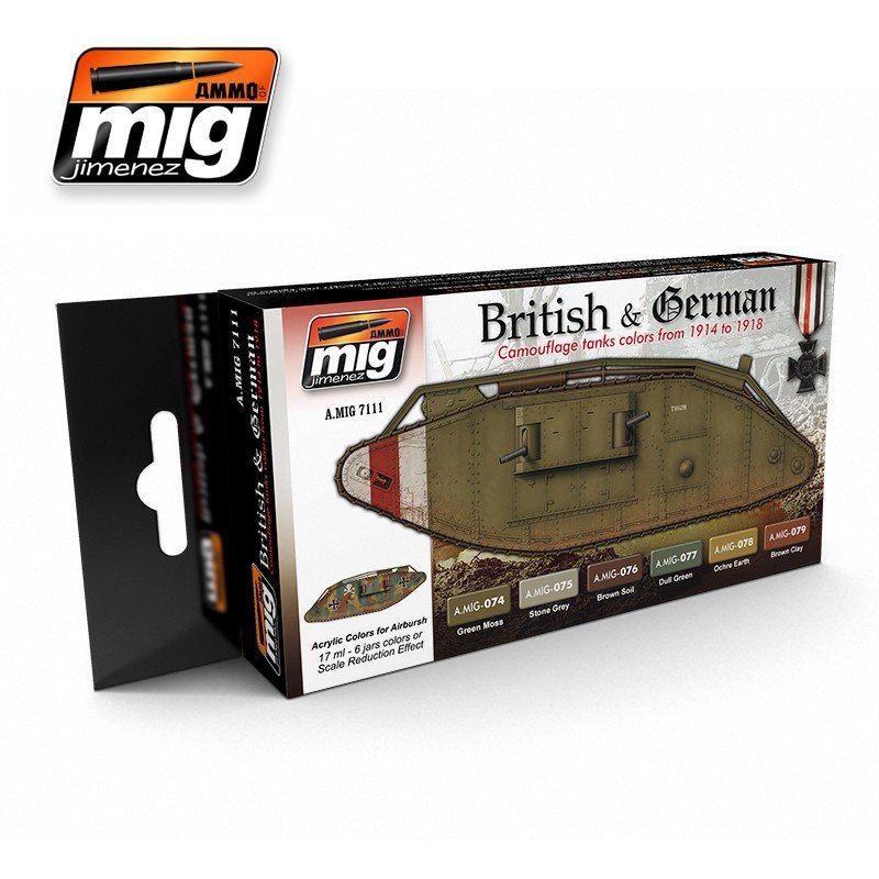 Munitions Mig 7111 Première Guerre mondiale, couleurs britanniques et allemandes, 6 x 17 ml