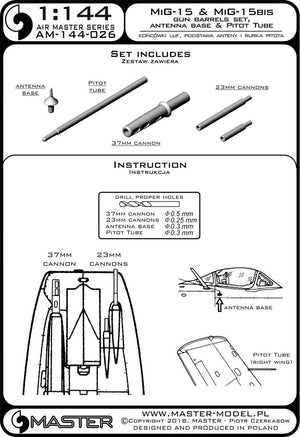 Master AM-144-026 MiG-15, MiG 15 bis -końcówki luf, podstawa anteny i Rurka Pitota 1/144 – immagine 3