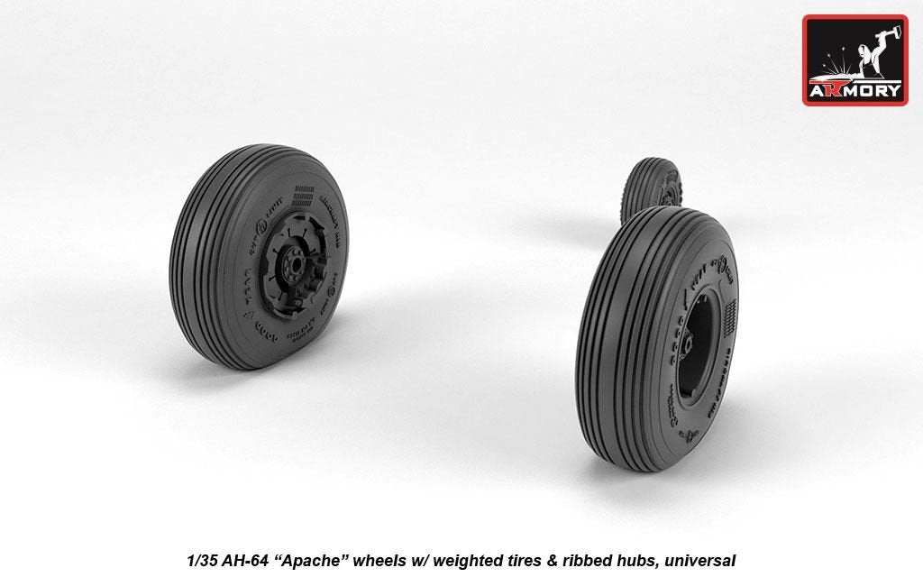 Armory Models AW35305 AH-64 Apache wheels w/ weighted tires, ribbed hubs 1/35 – immagine 4
