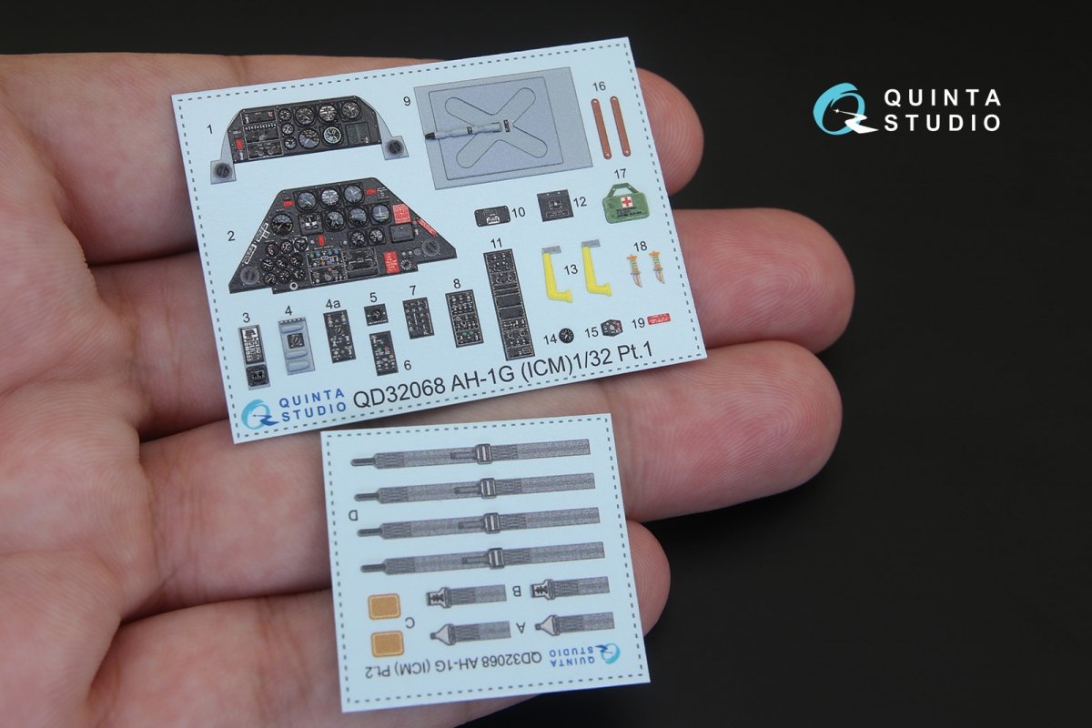 Quinta Studio QD32068 AH-1G Cobra 3D-Printed &amp;amp; coloured Interior on decal paper (for ICM kit) 1/32 – immagine 2