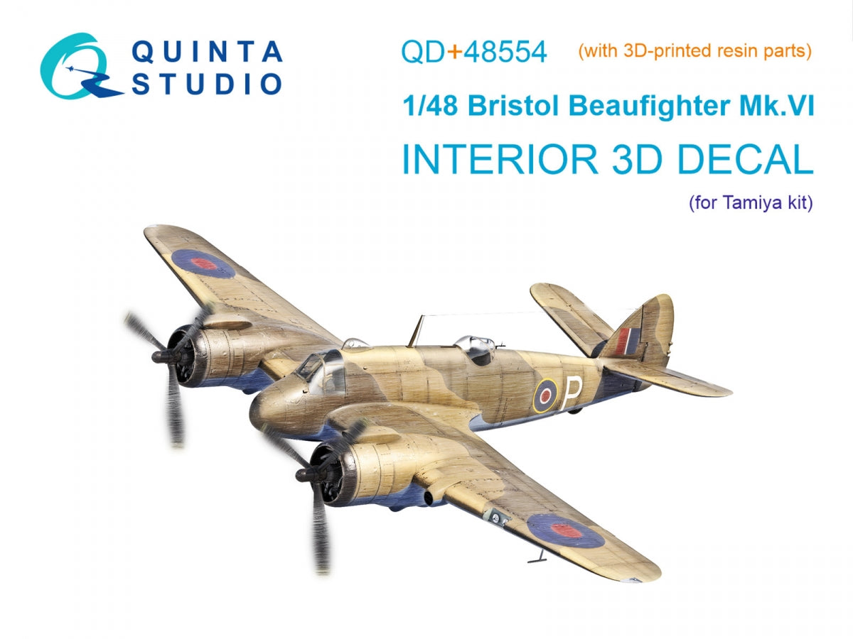 Quinta Studio QD+48554 Bristol Beaufighter Mk.VI 3D-Printed &amp;amp; colored Interior on decal paper (Tamiya) (with 3D-printed resin parts) 1/48