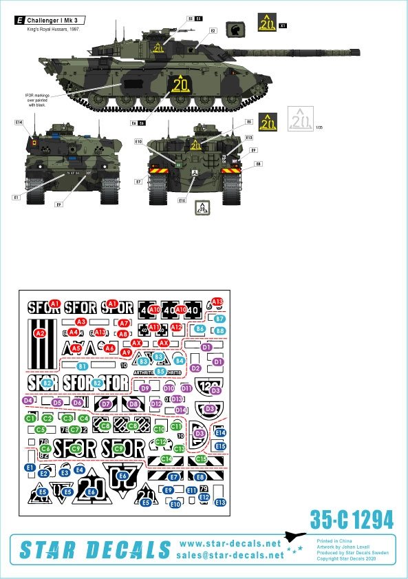Star Decals 35-C1294 British SFOR mix. Bosnia. Challenger I Mk 3, Challenger 2, Scimitar CVR(T) and FV432 Mk 2 1/35 – immagine 2