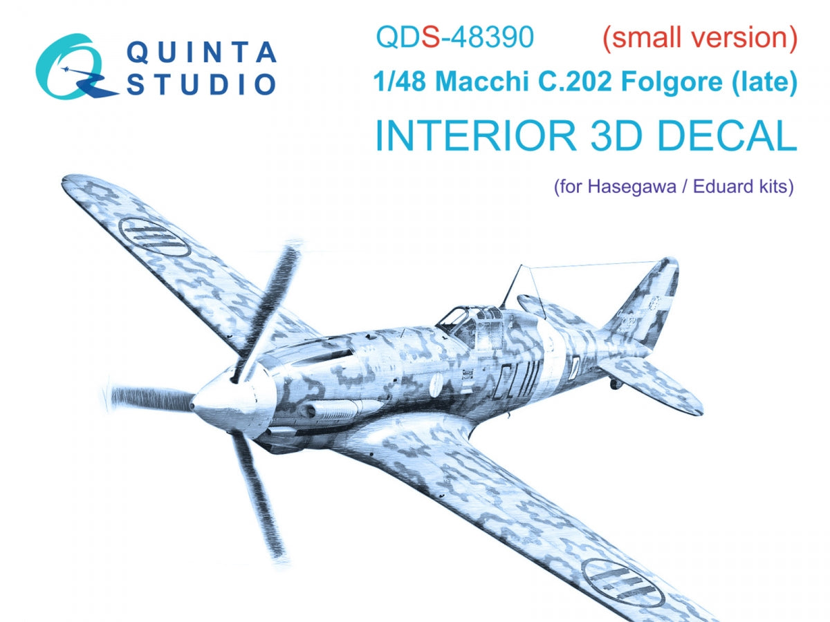 Quinta Studio QDS-48390 Macchi C.202 Folgore Late 3D-Printed & coloured Interior on decal paper (Hasegawa/Eduard) (Small version) 1/48