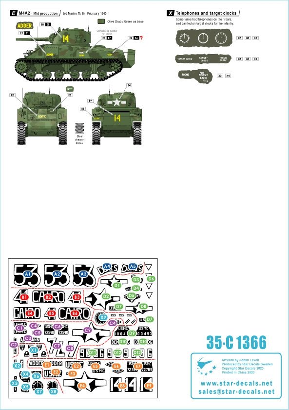 Star Decals 35-C1366 US PACIFIC WARS - IWO JIMA USMC Sherman tanks 1/35 – immagine 2