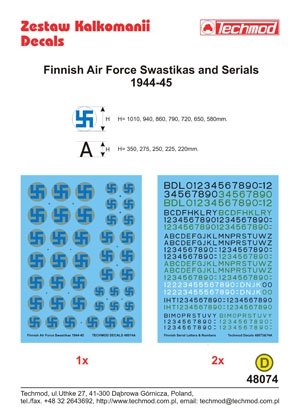 Techmod 48074 - Finnish Air Force Swastikas and Serials 1944-45 1/48 – immagine 2