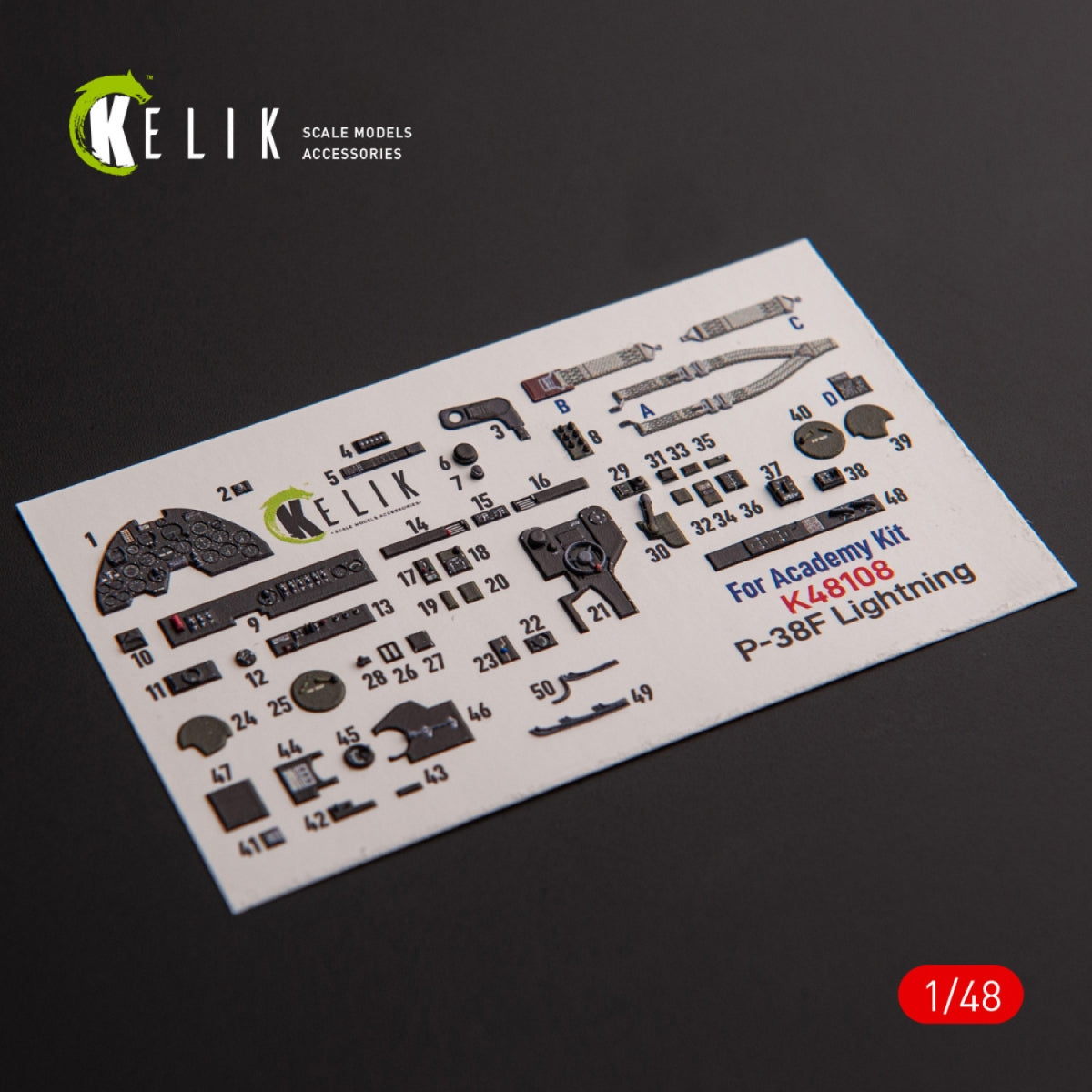 KELIK K48108 P-38F "Lightning" - interior 3D decals for Academy kit 1/48