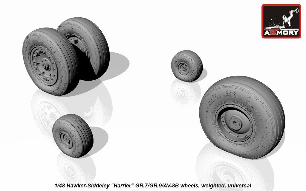 Armory Models AW48405 Hawker-Siddeley Harrier GR.7/GR.9/AV-8B wheels w/ weighted tires 1/48