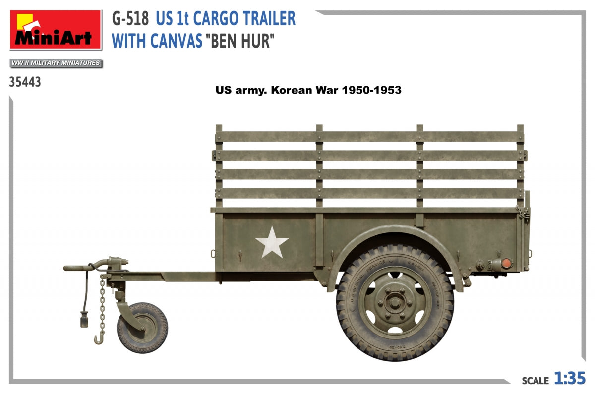 MiniArt 35443 G-518 US 1t CARGO TRAILER WITH CANVAS BEN HUR 1/35 – immagine 7