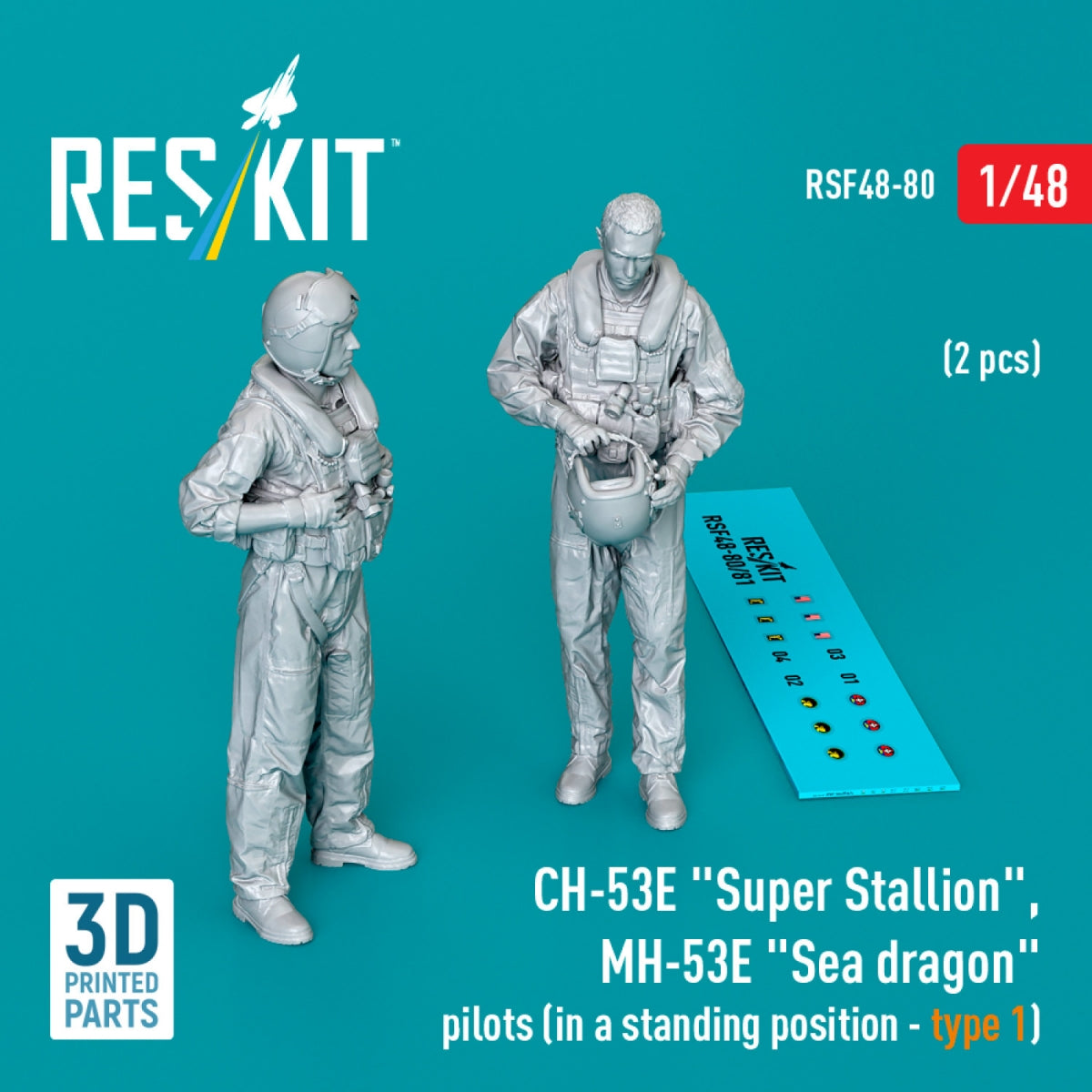 RESKIT RSF48-0080 CH-53E "Super Stallion", MH-53E "Sea dragon" pilots (in a standing position - type 1) (2 pcs) (3D Printed) 1/48
