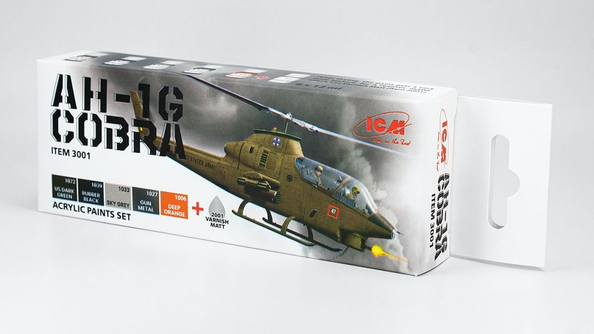 ICM 3001 Acrilyc paint set for ICM Bell AH-1G Cobra US Attack Helicopter 6x12ml – immagine 2