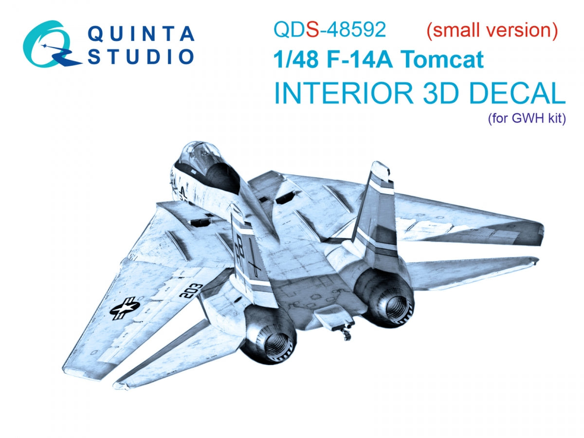 Quinta Studio QDS-48592 F-14A Tomcat 3D-Printed & coloured Interior on decal paper (GWH) (Small version) 1/48
