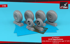 Armory Models AW48347 B-29 Superfortress early production wheels w/ weighted tyres type “a” (GY) &amp;amp; PE hubcaps 1/48