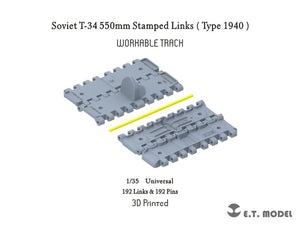 ET Model P35-018 Chenilles embouties de 550 mm pour char soviétique T-34 (Type 1940), modèle fonctionnel (impression 3D), échelle 1/35