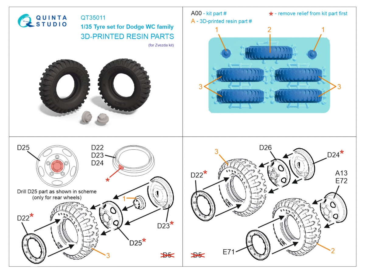 Quinta Studio QT35011 Dodge WC Family tyre set (Zvezda) 1/35 – imagen 9