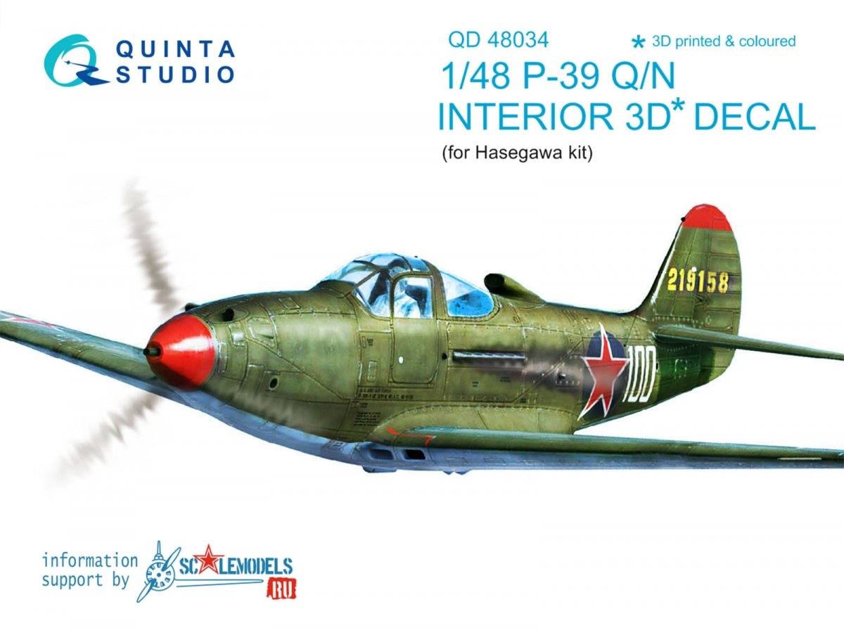 Quinta Studio QD48034 P-39Q/N 3D-Printed &amp; colored Interior on decal paper (for Hasegawa kit) 1/48