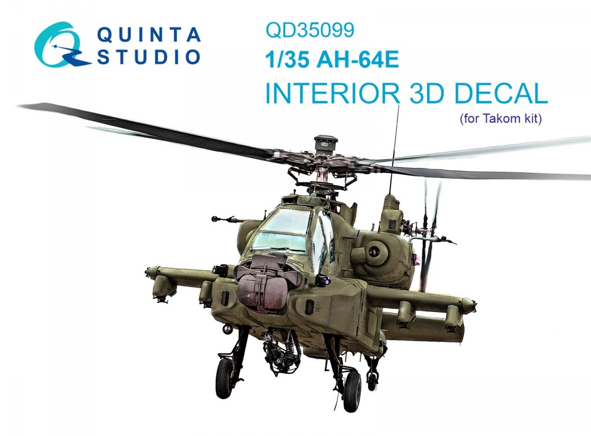 Quinta Studio QD35099 AH-64E 3D-Printed &amp; colored Interior on decal paper (Takom) 1/35