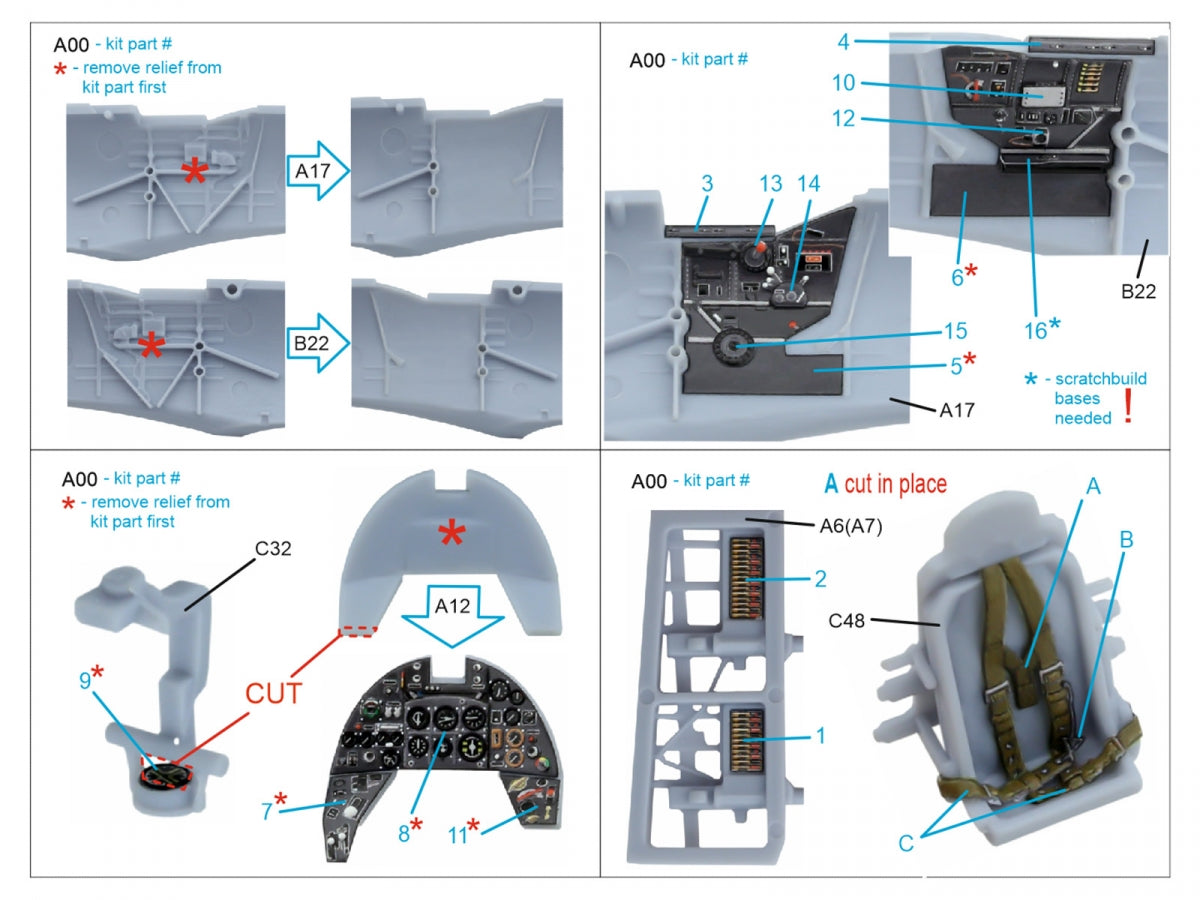 Quinta Studio QD72154 Typhoon Mk.1B Late 3D-Printed coloured Interior on decal paper (Airfix) 1/72 – immagine 2