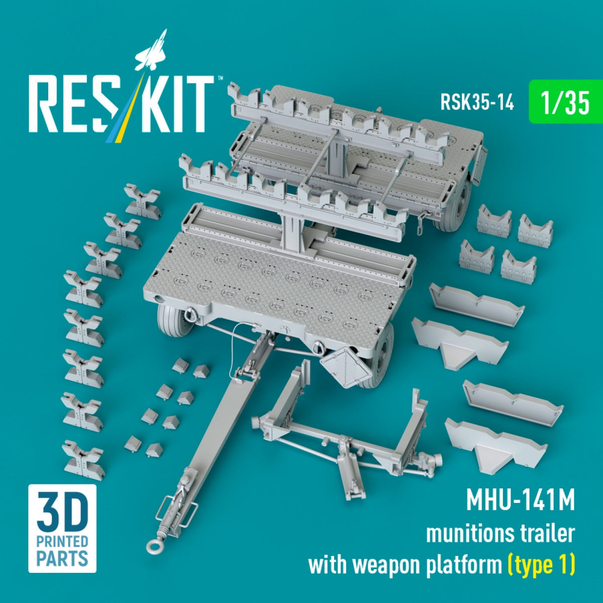 RESKIT RSK35-0014 MHU-141M munitions trailer with weapon platform (type 1) (3D Printed model kit) 1/35