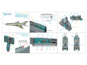 Quinta Studio QD+48576 MiG-21SM Fishbed-J 3D-Printed &amp;amp; coloured Interior on decal paper (Eduard) (with 3D-printed resin parts) 1/48 – immagine 2