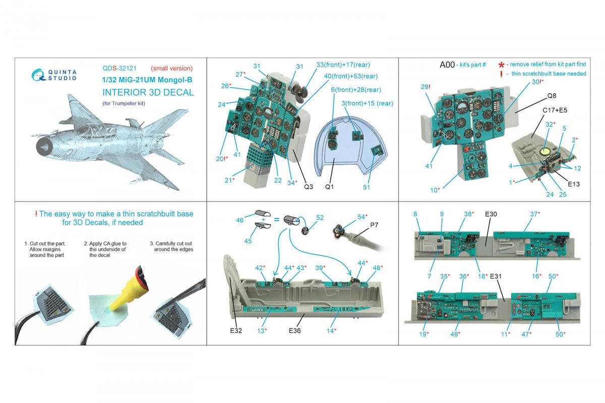 Quinta Studio QDS-32121 MiG-21UM 3D-Printed &amp;amp; coloured Interior on decal paper (Trumpeter) (Small version) 1/32 – zdjęcie 10