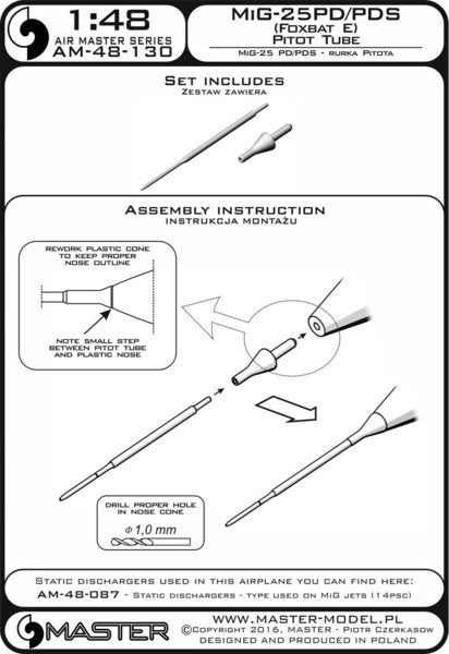 Master AM-48-130 MiG-25PD/PDS (Foxbat E) - Pitot Tube 1/48 – immagine 4