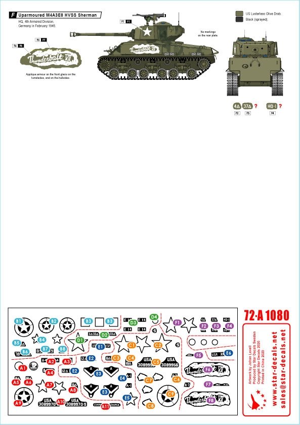Star Decals 72-A1080 US Armor Mix # 1. Chars américains M4A3E8 « Easy Eight » en Europe du Nord 1944-45 1/72 – image 2