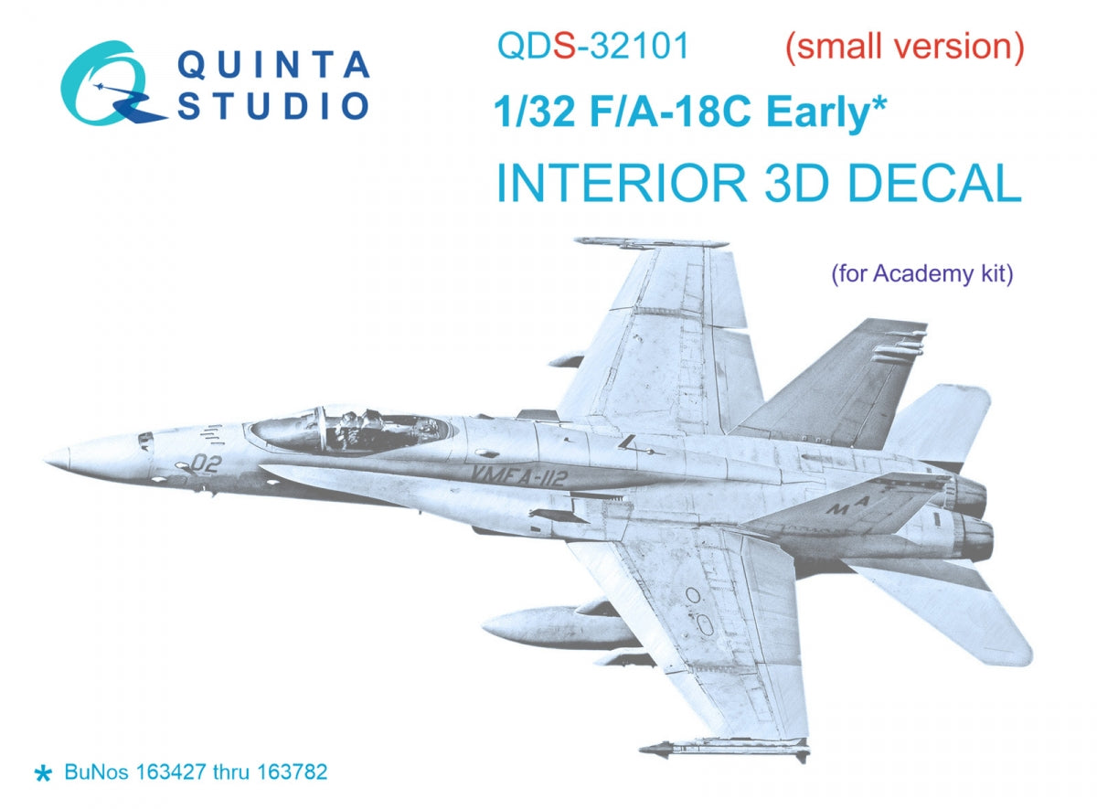 Quinta Studio QDS-32101 F/A-18C Early Intérieur coloré imprimé en 3D sur papier décalcomanie (Academy) (Petite version) 1/32