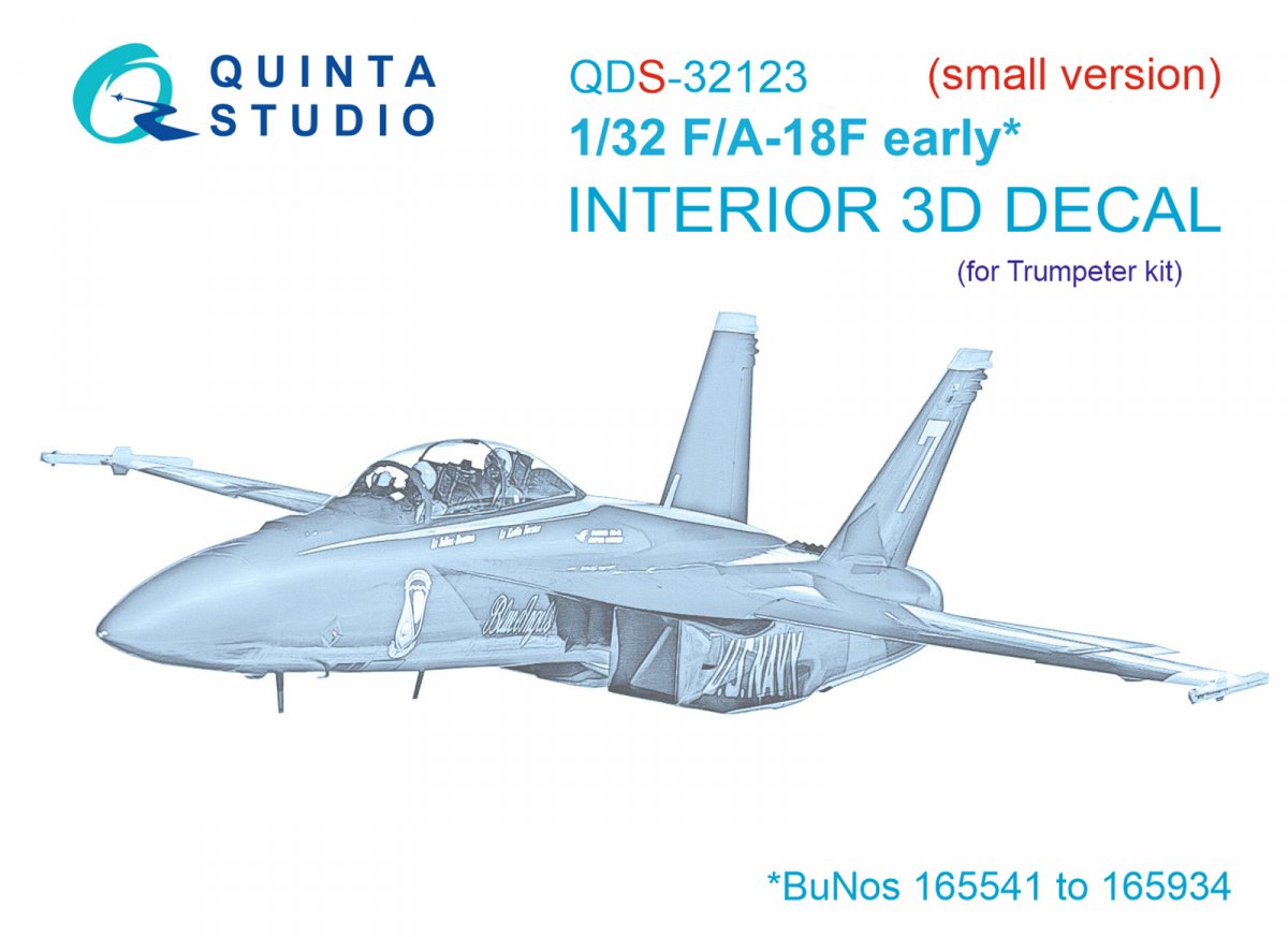Intérieur imprimé en 3D et coloré sur papier décalcomanie pour F/A-18F (Trumpeter) de Quinta Studio QDS-32123 (petite version) à l&amp;#39;échelle 1/32