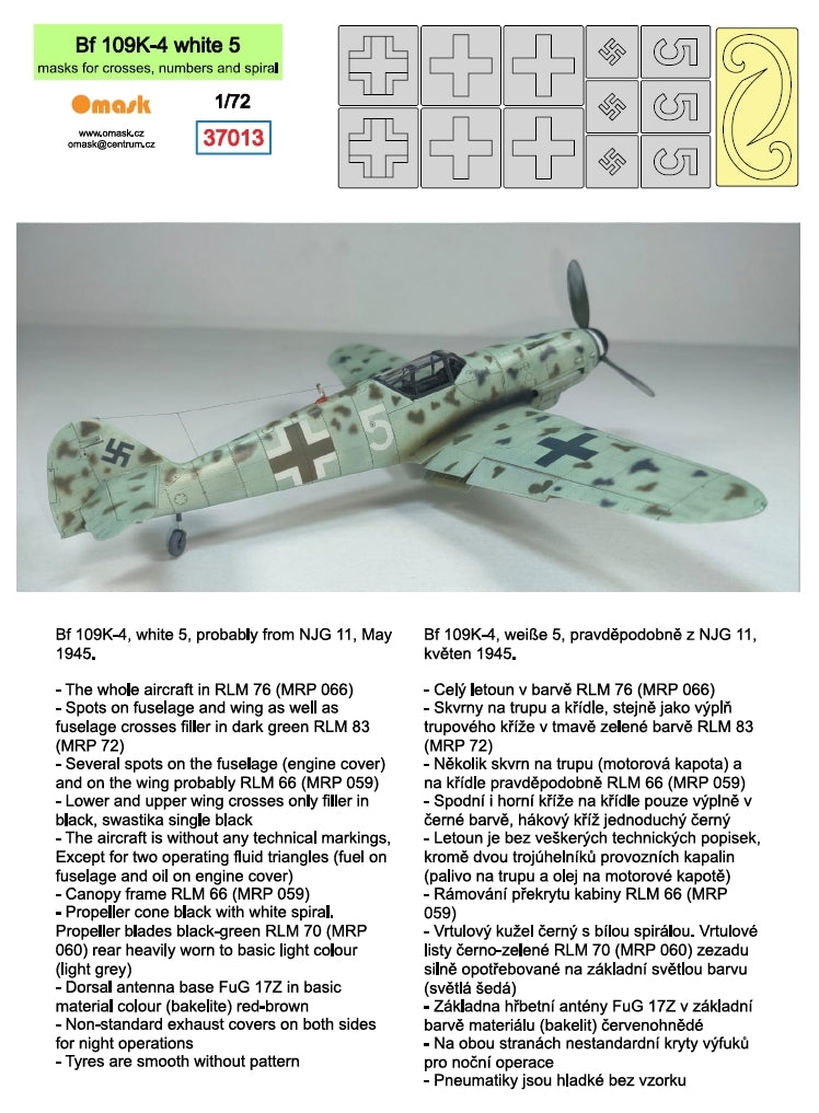 Omask 37013 Bf 109K-4 white 5 (masks for crosses, numbers and spiral) 1/72 – Bild 2