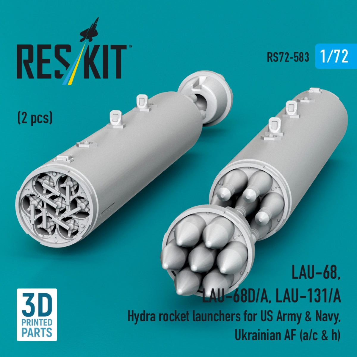 RESKIT RS72-0583 LAU-68, LAU-68D/A, LAU-131/A Hydra rocket launchers for US Army &amp; Navy, Ukrainian AF (a/c &amp; h) (2 pcs) (3D Printed) 1/72