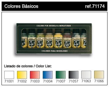 Coffret de 8 peintures pour maquettes Vallejo - Couleurs de base (71174)