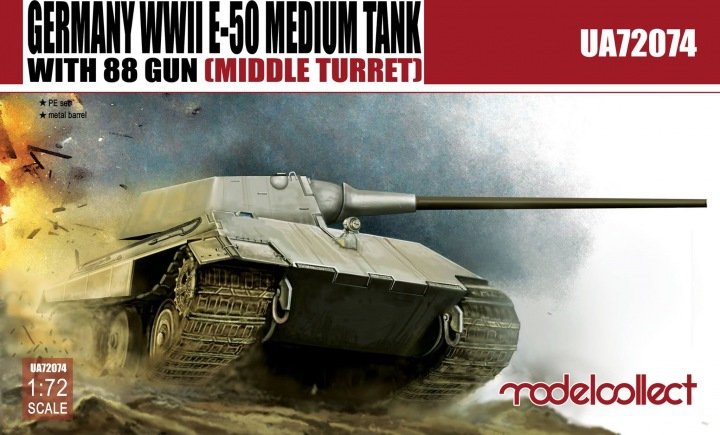 Modelcollect UA72074 Allemagne Seconde Guerre mondiale E-50 Char moyen avec canon de 88 mm (1/72)