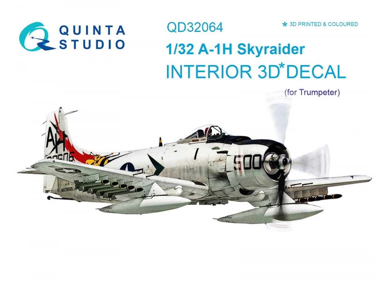 Intérieur imprimé en 3D et coloré sur papier décalcomanie Quinta Studio QD32064 A-1H Skyraider (pour maquette Trumpeter) 1/32