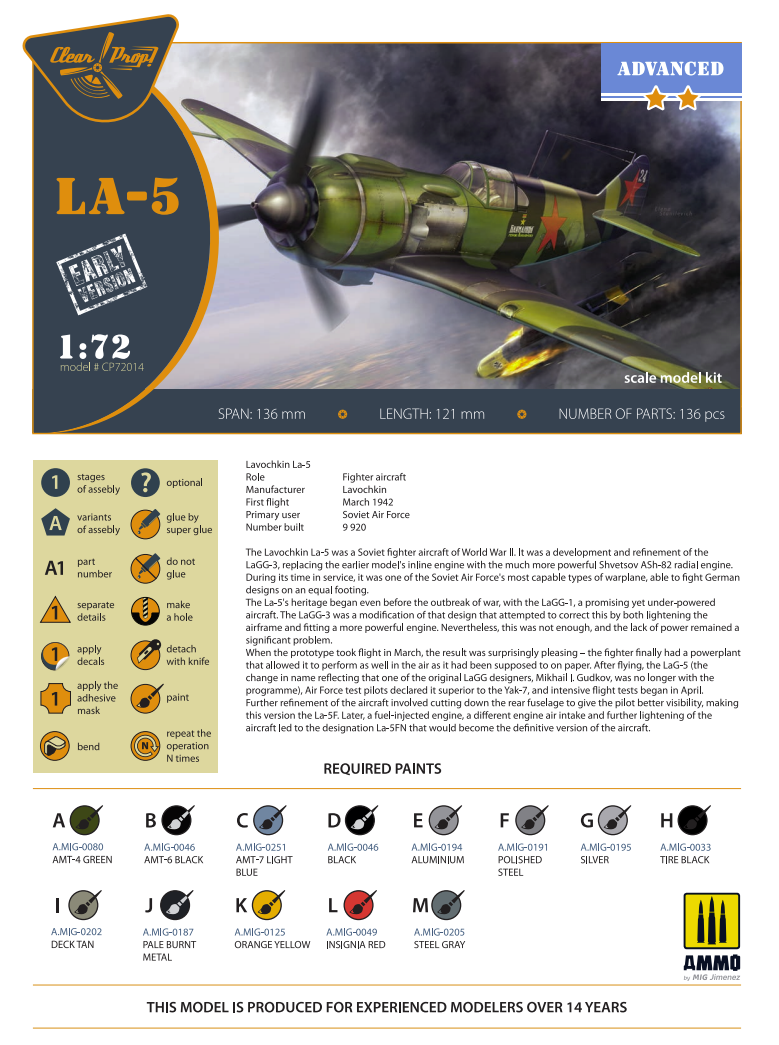 Clear Prop! CP72014 La-5 early version ADVANCED KIT 1/72 – imagen 2