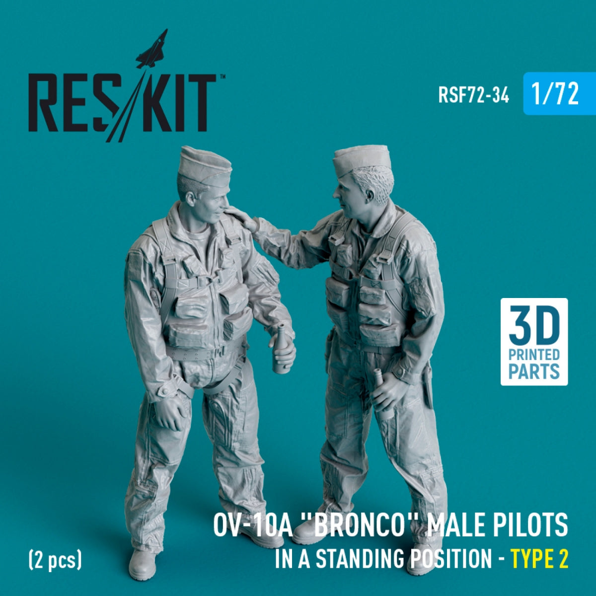 RESKIT RSF72-0034 OV-10A « Bronco » Pilotes masculins (en position debout - type 2) (2 pièces) (Impression 3D) 1/72