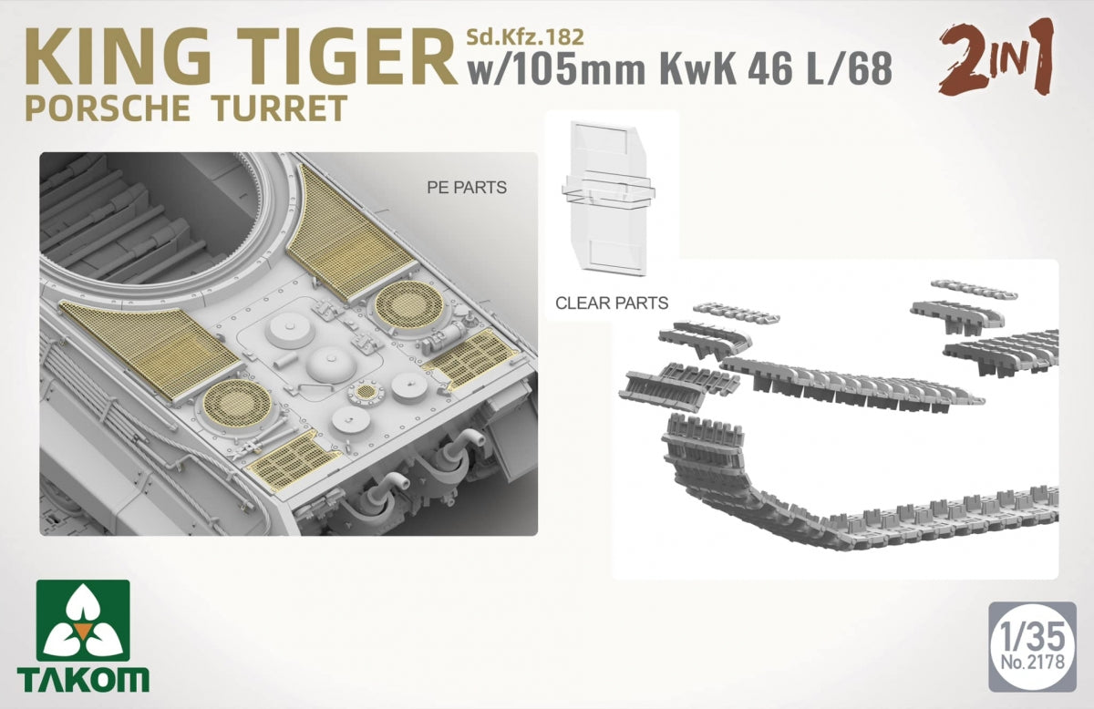 Takom 2178 Sd.Kfz.182 King Tiger Porsche Turret With 105mm KwK 46L/68 - 2 In 1 1/35 – immagine 2