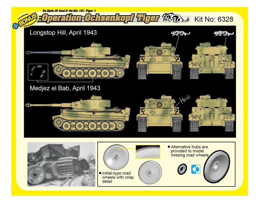 Dragon 6328 WWII German Pz.Kpfw.VI Tiger I Early Production 501 abt Operation Ochsenkopf 1/35 – image 2