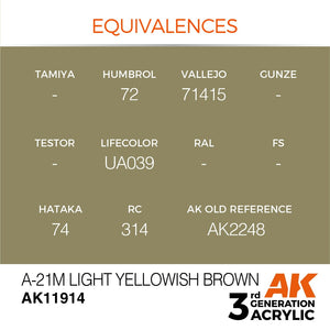 AK Interactive AK11914 A-21M LIGHT YELLOWISH BROWN – AIR 17ml – immagine 2