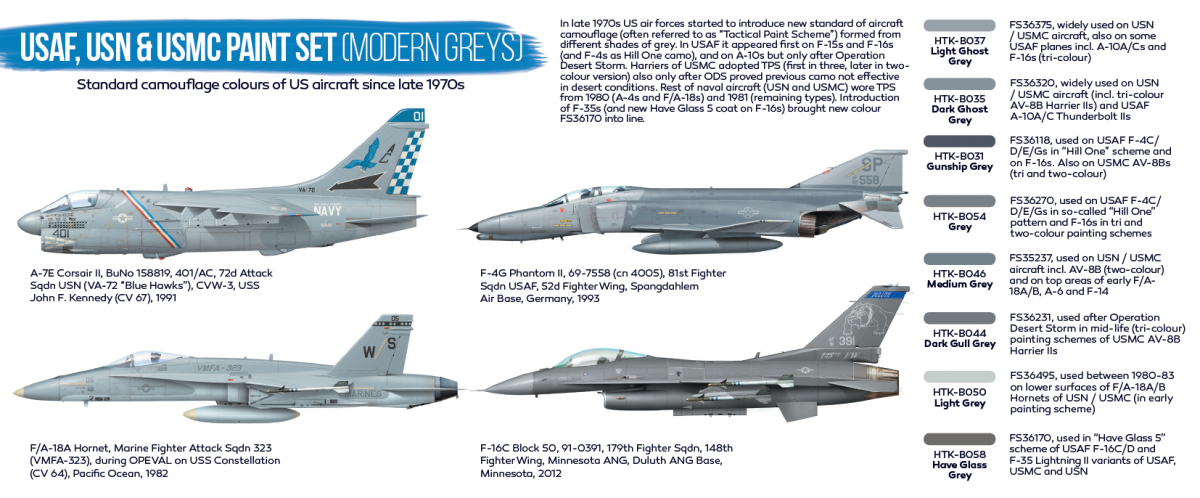 Hataka HTK-BS44 BLUE LINE – USAF, USN &amp;amp; USMC paint set (modern greys) 8x17ml – immagine 3