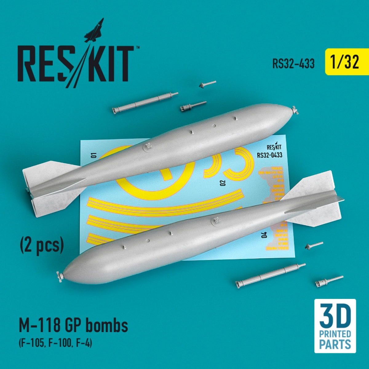 RESKIT RS32-0433 Bombes GP M-118 (2 pièces) (F-105, F-100, F-4) (Impression 3D) 1/32